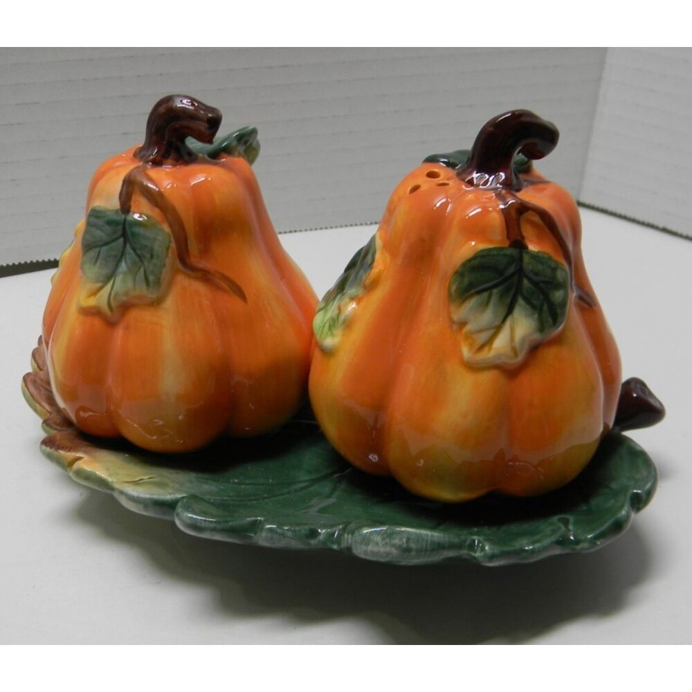Lot of Fall Decor Coasters Pumpkin Salt Pepper Butter Dish Thanksgiving NWT - Picture 3 of 5